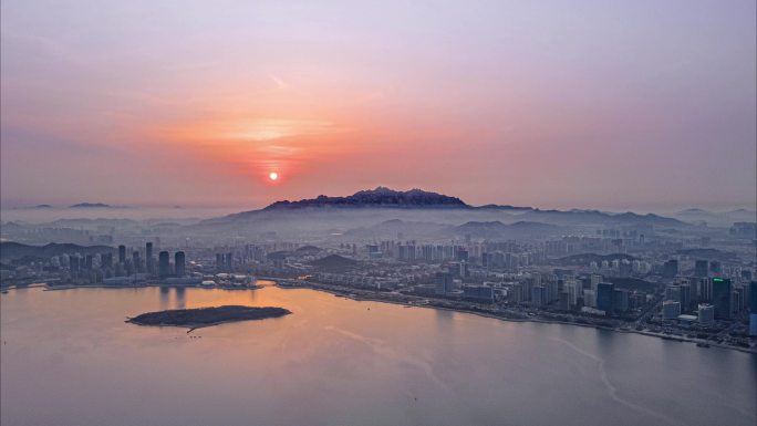 青岛黄岛经济开发区都市晚霞夜景延时