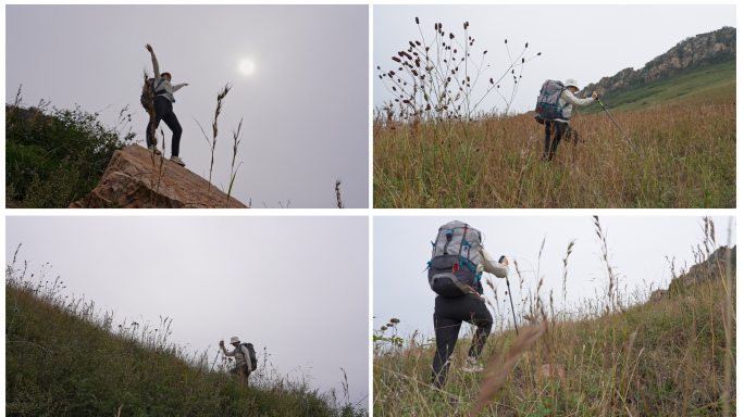 女士户外荒野徒步登山