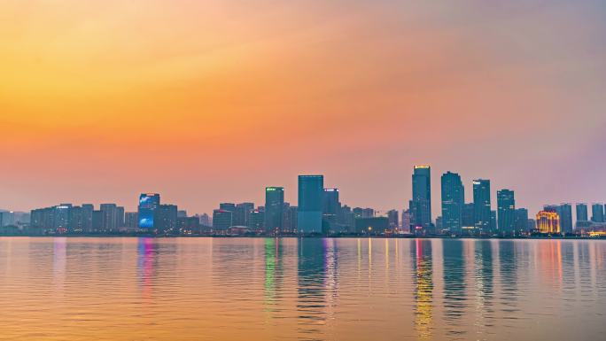 青岛黄岛经济开发区都市晚霞夜景延时