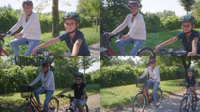 TS老太太和她的孙子在阳光公园骑自行车