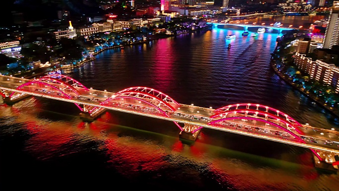 2022广西柳州最新航拍文惠桥夜景中国红
