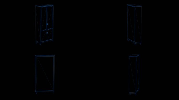 4k蓝色全息科技线框桌子柜子素材带通道