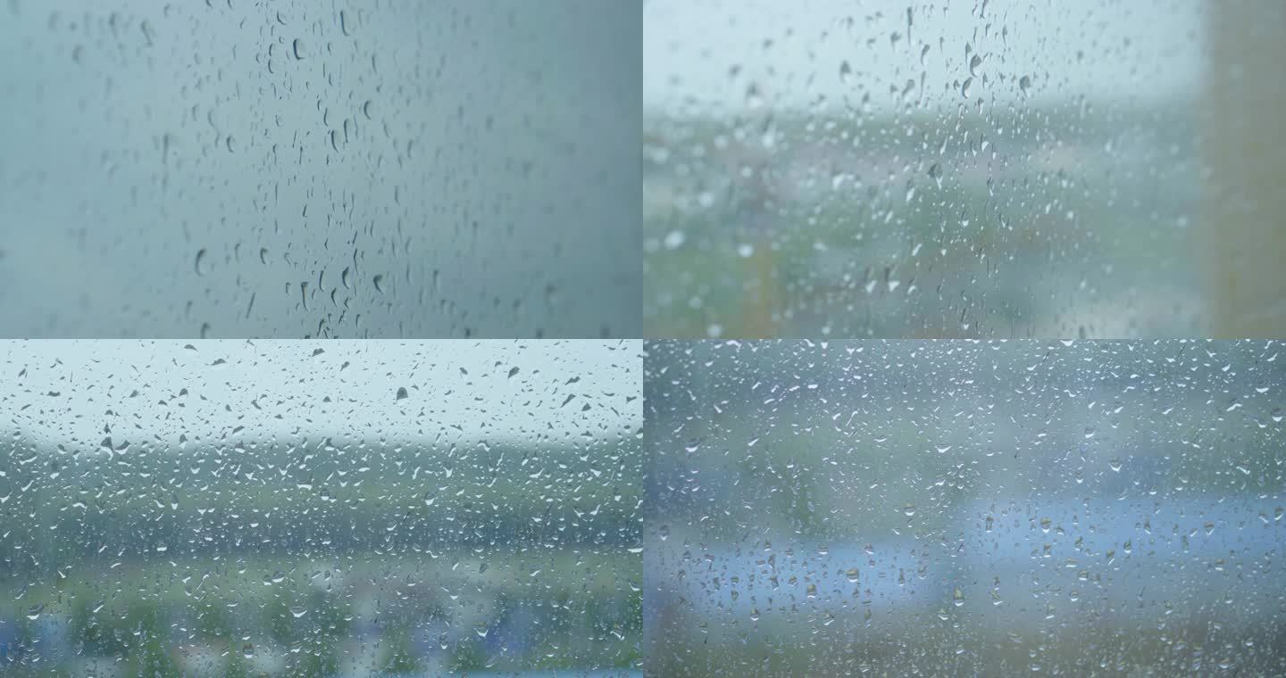 下雨天唯美窗户上的露珠水珠下落流水空境