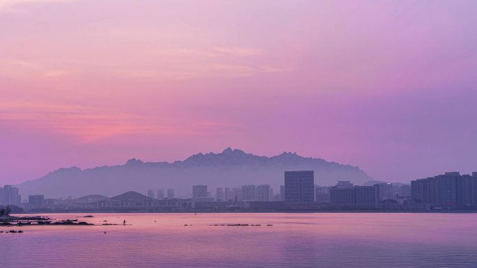 青岛黄岛经济开发区都市晚霞夜景延时