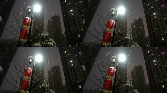 下雪 夜景 路灯 冬天 寒冬 立冬 灯笼