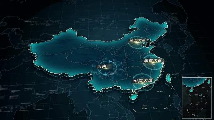 高端黑蓝中国区位地图展示 4k