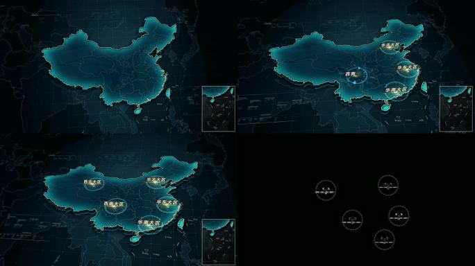 高端黑蓝中国区位地图展示 4k