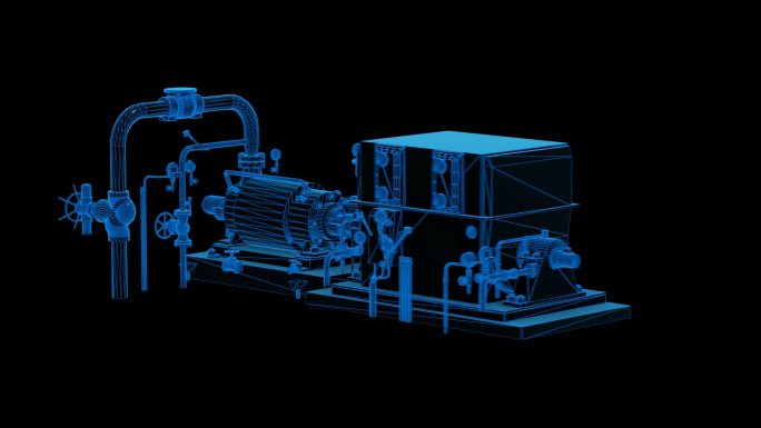 蓝色科技线条离心泵透明通道素材