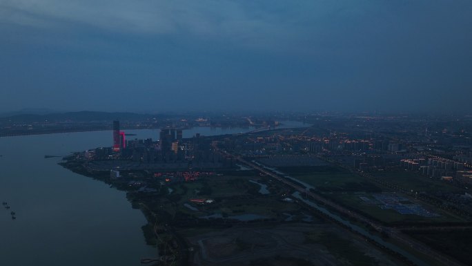 航拍太湖新城夜景