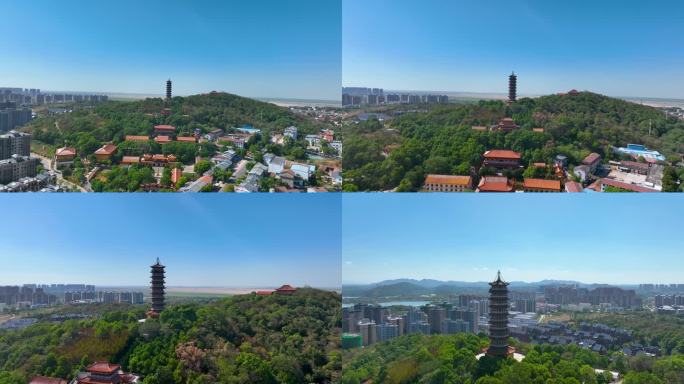 4K航拍岳阳洞庭新区古圣安寺宝塔