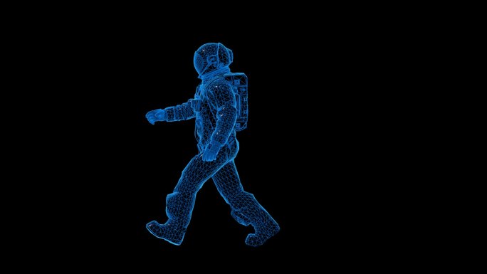 蓝色科技线条宇航员走路透明通道素材