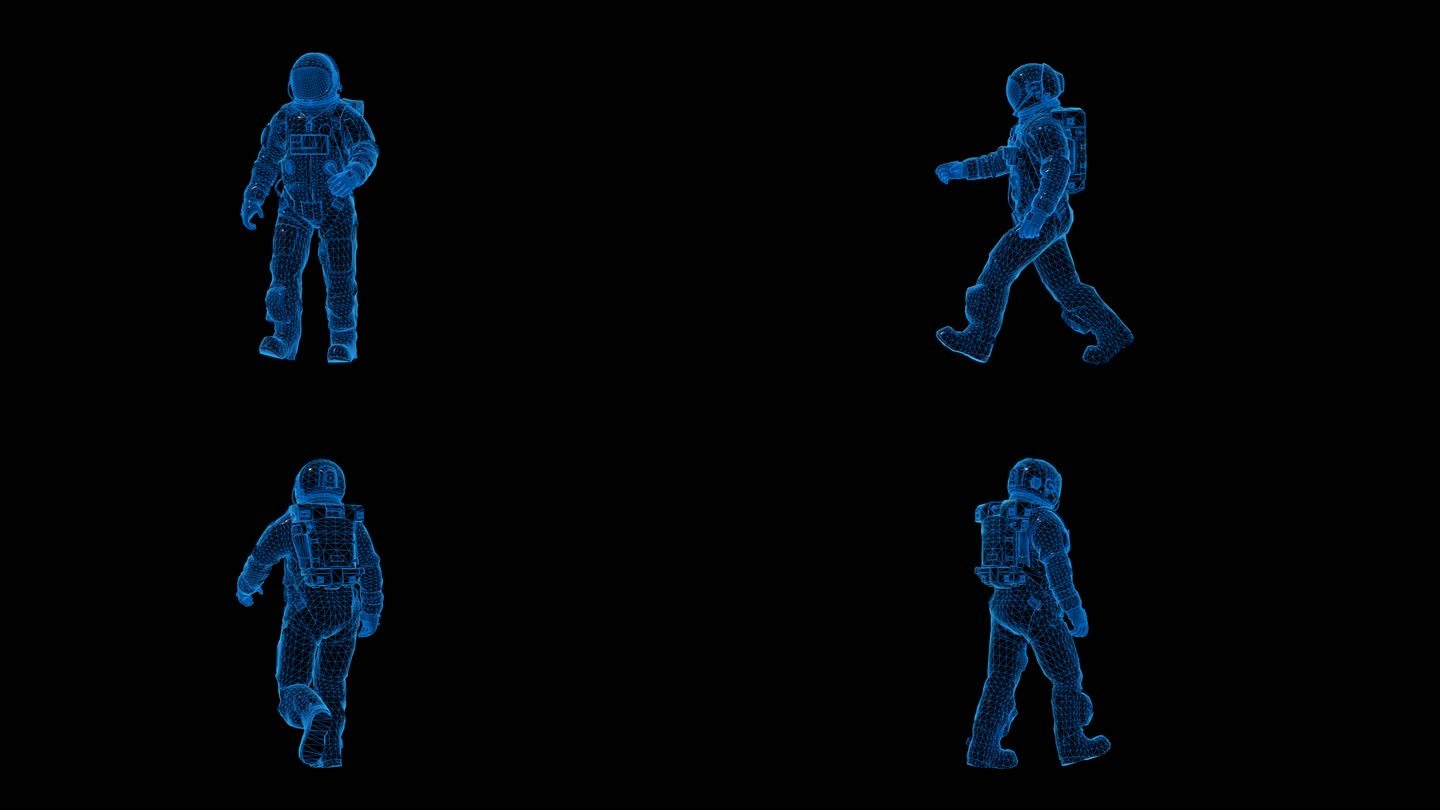 蓝色科技线条宇航员走路透明通道素材