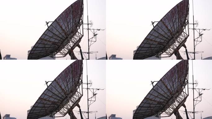 城市屋顶卫星接收器数字信号塔4G5G实拍