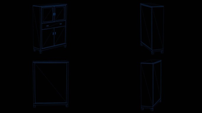 4k蓝色全息科技线框桌子柜子素材带通道