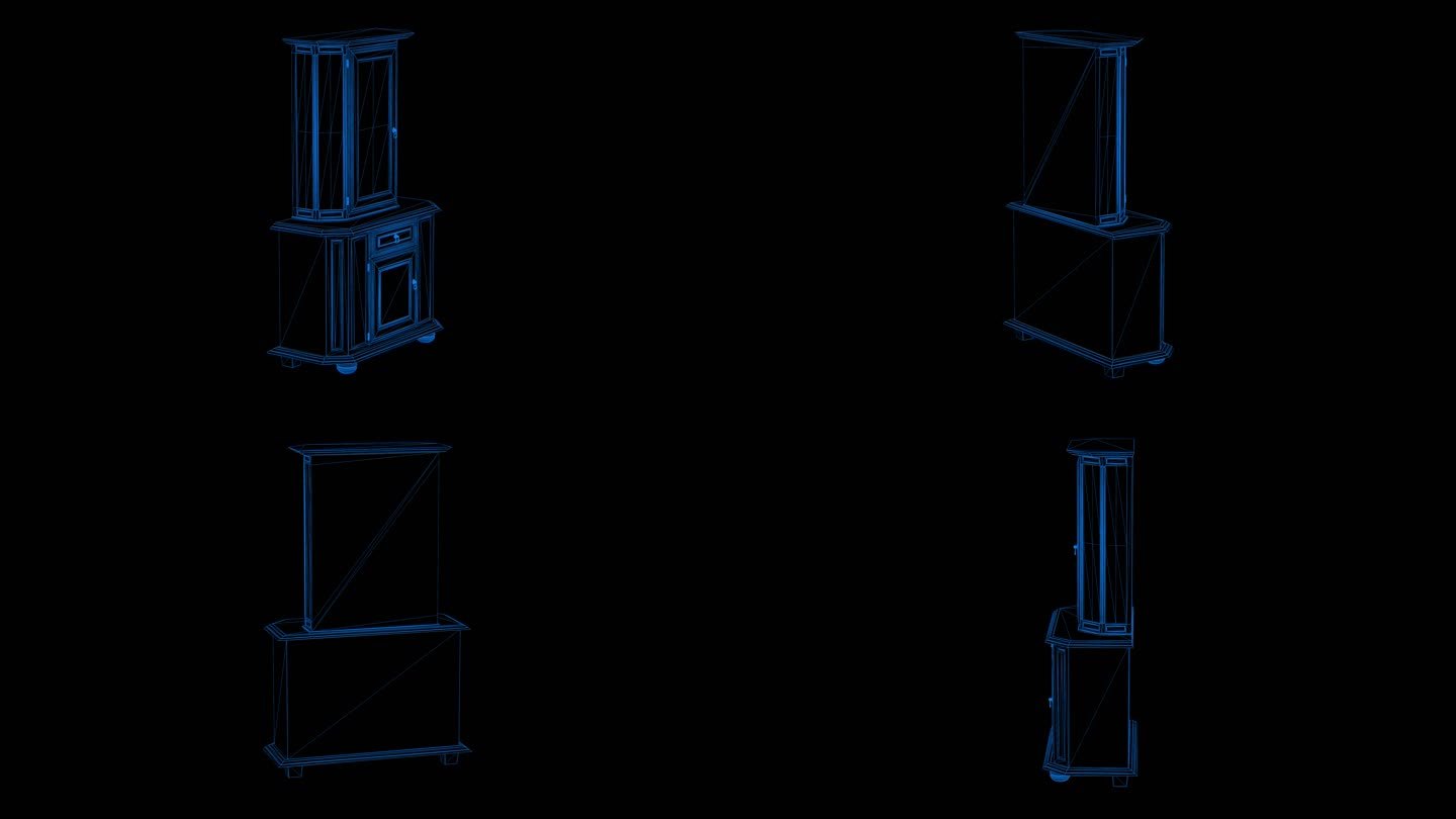 4k蓝色全息科技线框桌子柜子素材带通道