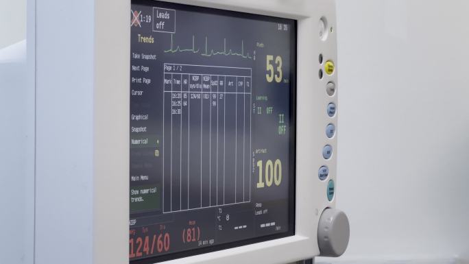 手术室视频系列中的医院设备监测生命功能（生命体征）监测器