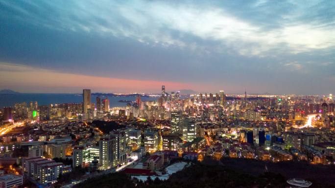 青岛浮山市区夜景全景延时航拍