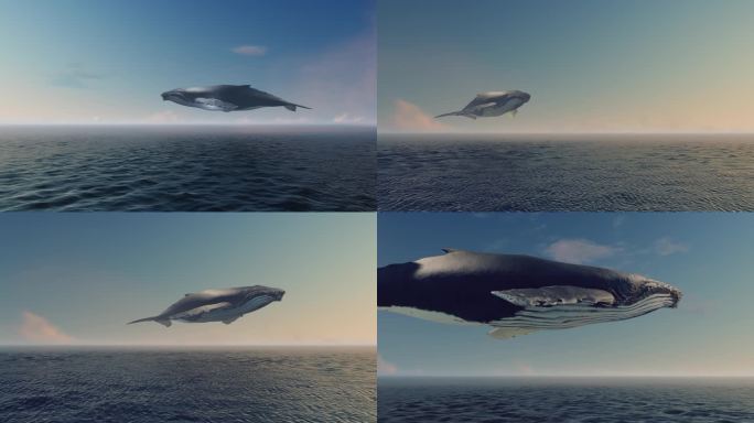 鲸鱼飞过大海海面多镜头组合视频素材