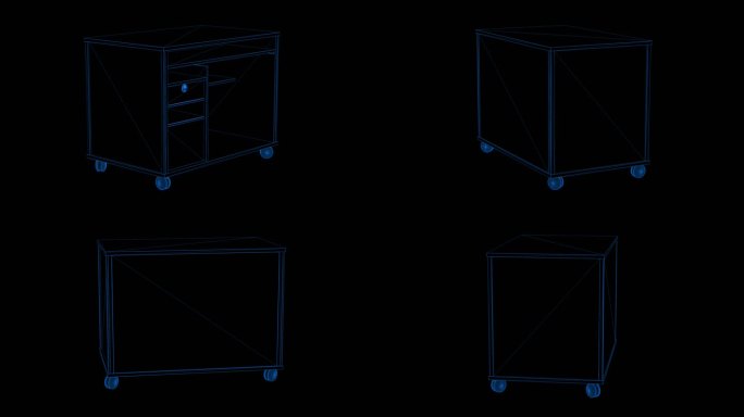 4k蓝色全息科技线框桌子柜子素材带通道