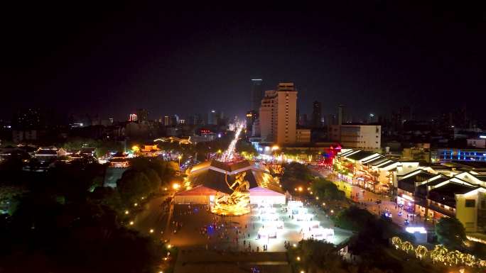 4K航拍岳阳楼广场岳阳市夜景