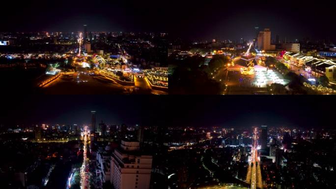 4K航拍岳阳楼广场岳阳市夜景