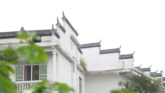 雨中古建筑下雨天意境清新