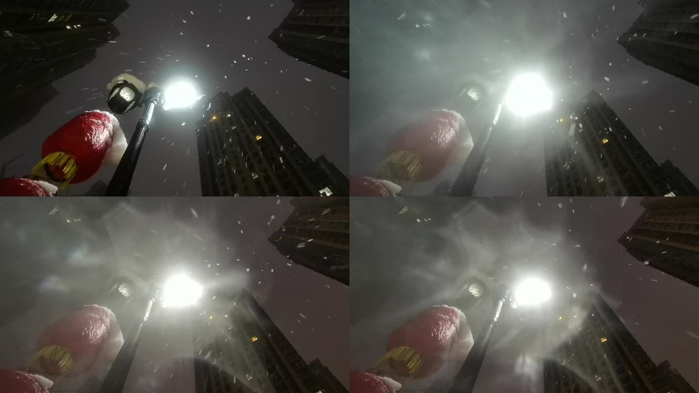 下雪 夜景 路灯 冬天 寒冬 立冬 灯笼