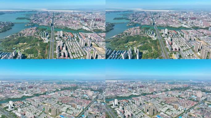 4K航拍鸟瞰岳阳市城区全景