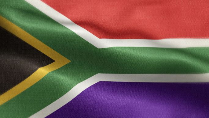 南非国旗动画库存视频-南非国旗在环形和纹理三维渲染背景中飘扬-高度精细的织物图案和可循环-南非共和国