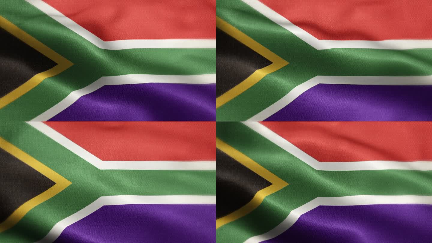 南非国旗动画库存视频-南非国旗在环形和纹理三维渲染背景中飘扬-高度精细的织物图案和可循环-南非共和国
