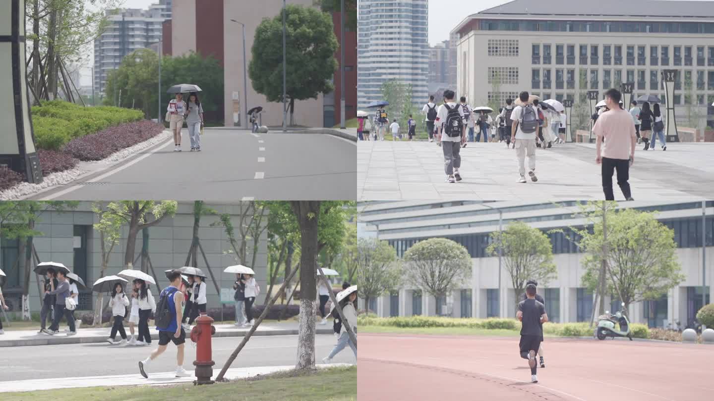 大学生校园生活放学操场踢球跑步