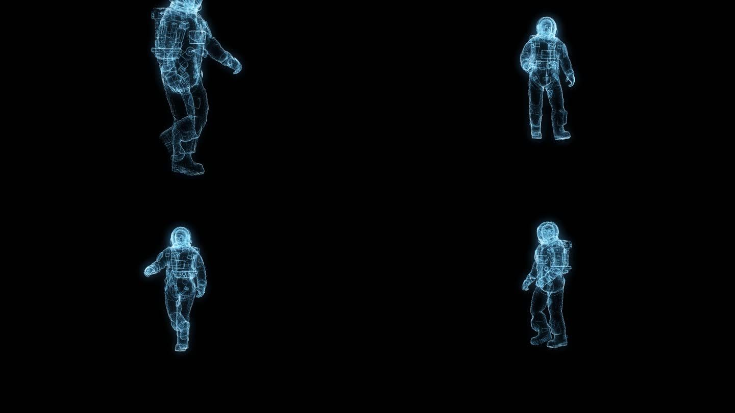 透视全息宇航员走路动画透明通道素材