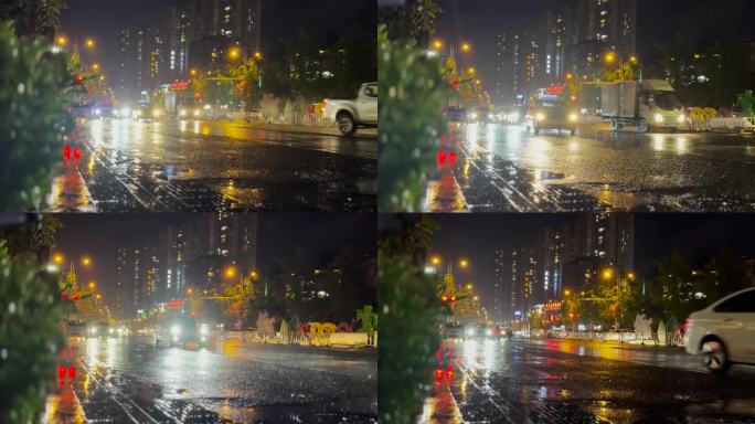 夜晚下雨车流 情绪 夜晚  城市下雨