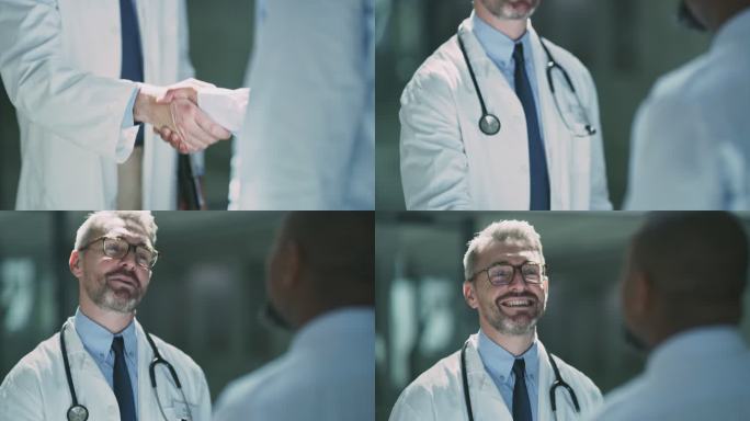 两名医生在医院握手的4k视频片段