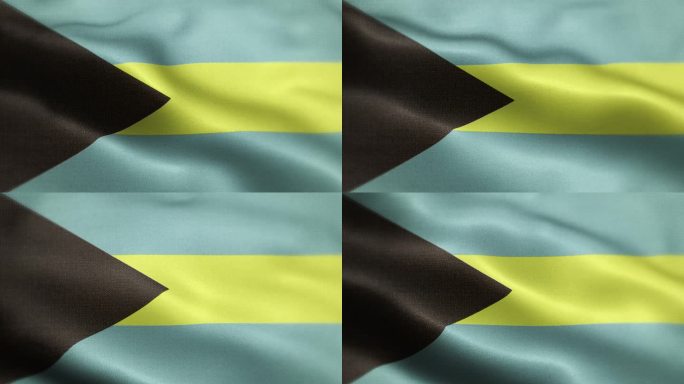 巴哈马国旗动画库存视频-巴哈马旗帜在环形和纹理三维渲染背景中飘扬-高度精细的织物图案和可循环-巴哈马