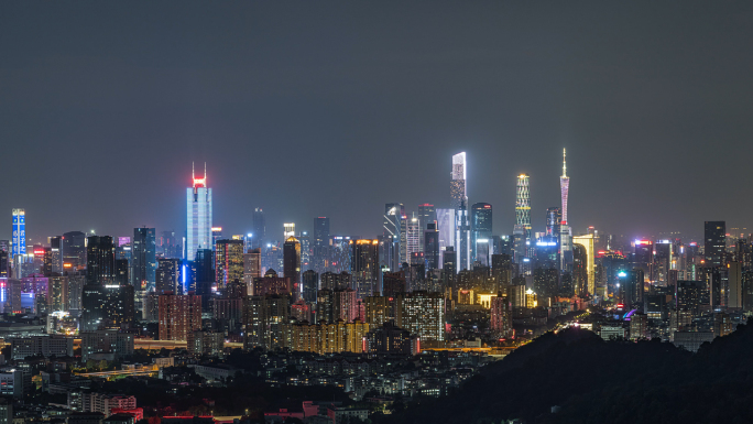 广州白云山俯瞰城市夜景4K