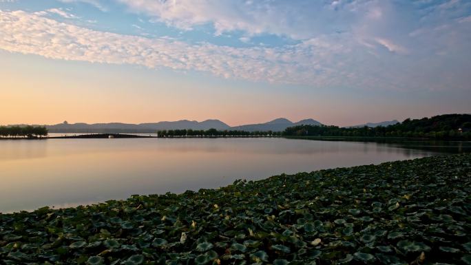 航拍杭州西湖日出美景