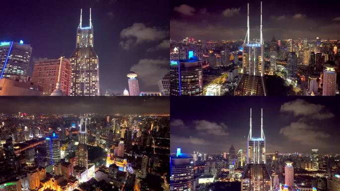 上海南京路世贸大厦夜景航拍