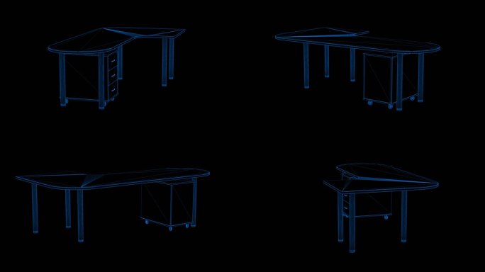 4k蓝色全息科技线框桌子柜子素材带通道