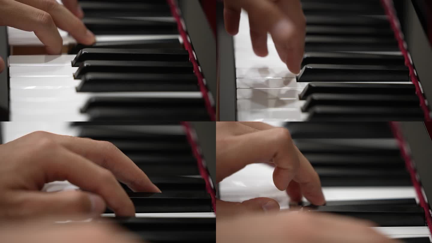 男孩双手演奏弹钢琴曲黑白琴键实拍原素材