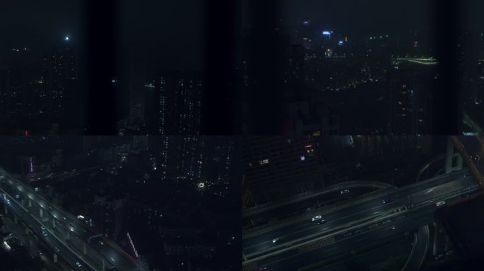 窗户外城市道路夜景