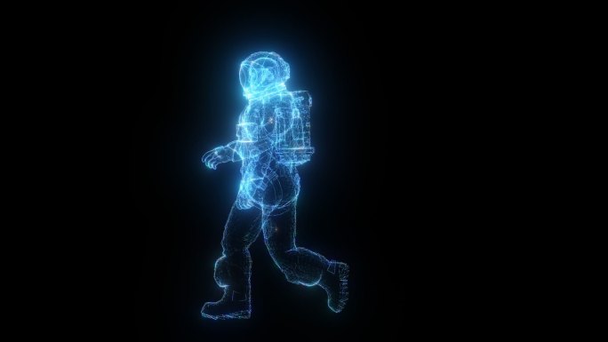 发光全息宇航员走路透明通道素材