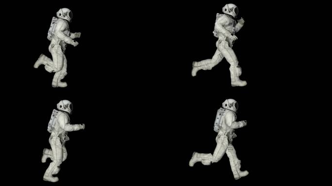 宇航员侧面跑步动画透明通道素材