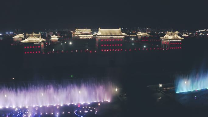 大同古城永泰门喷泉夜景