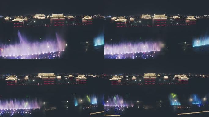 大同古城永泰门喷泉夜景