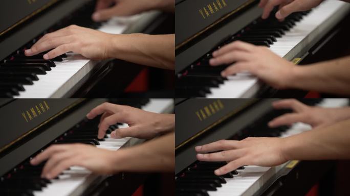 音乐会老师双手演奏弹钢琴曲特写实拍原素材