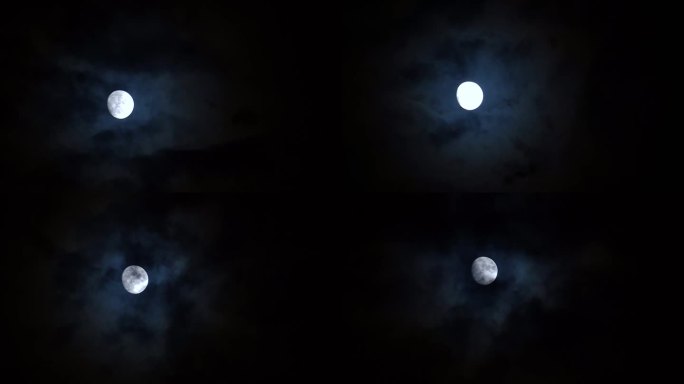 夜晚穿过云层的月亮