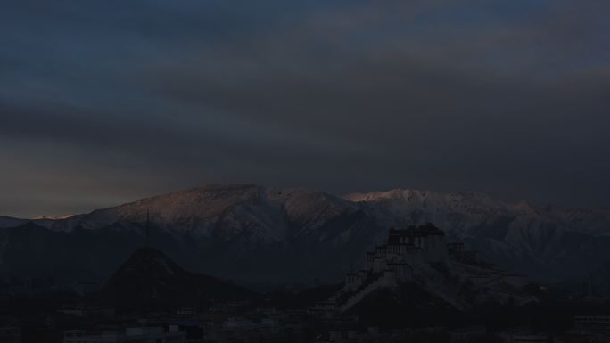 冬天 雪山 布达拉宫 延时