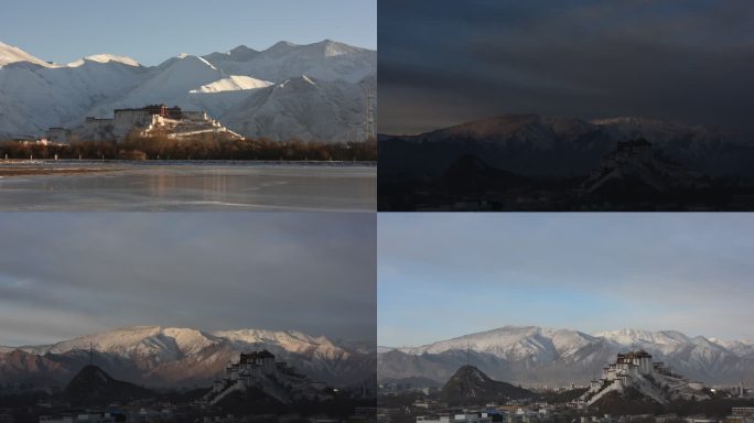 冬天 雪山 布达拉宫 延时