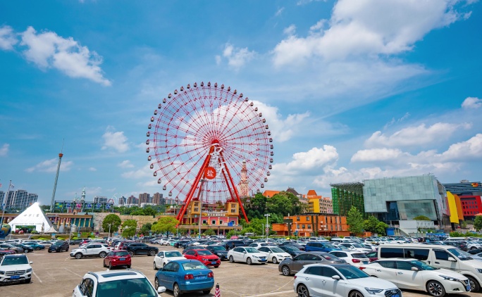 湖南广电世界之窗摩天轮城市蓝天延时合集